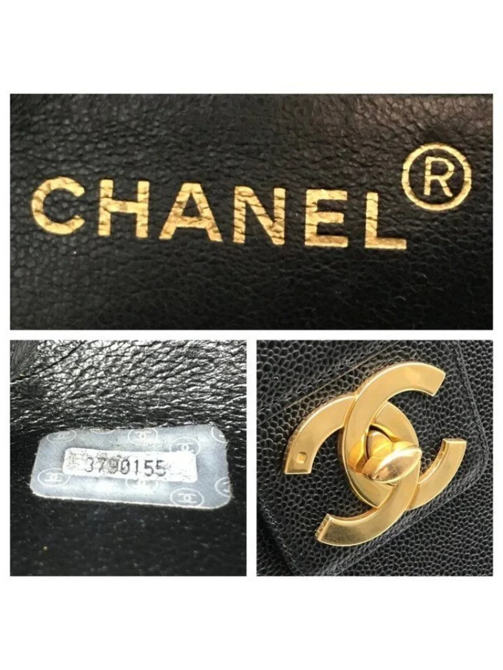 Chanel CC Logo Turnlock Caviar Leather Business Hand Bag Black